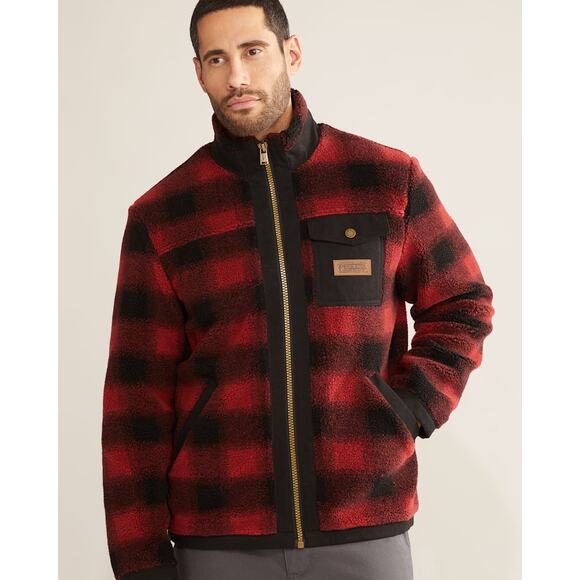 Pendleton Lone Fir Fleece Jacket Mens 2XL Red Black Plaid Outdoors Heavyweight‎ - Picture 1 of 13